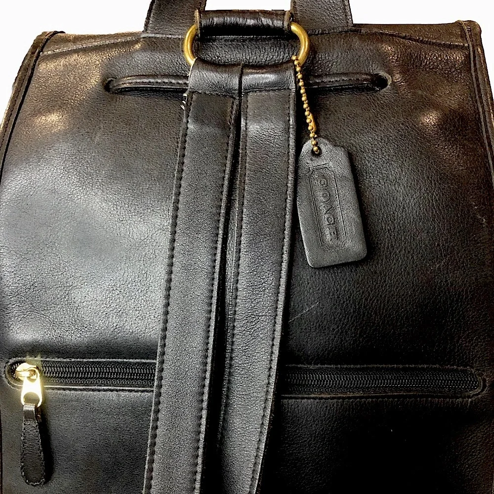 Vintage COACH Black Leather Weekend Backpack Rucksack Large Daypack 9943 USA COA - Picture 5 of 17